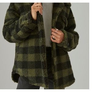 Lucky Brand faux sherpa plaid coat.